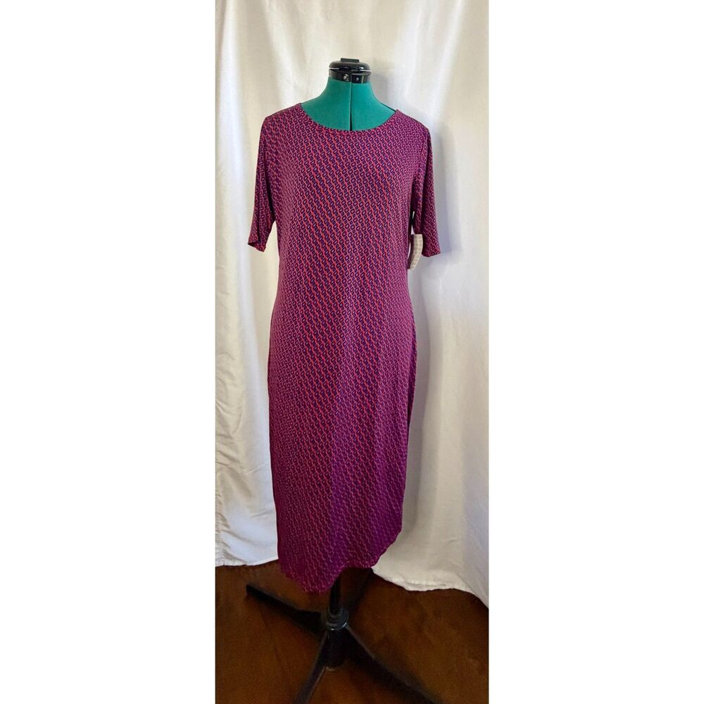 NWT LuLaRoe Julia red and blue geometric pattern midi dress. Size L
